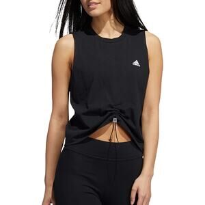Adidas Women's Black Sleeveless Crew Neck Loose Fit Cotton Cinch Tank Top - S